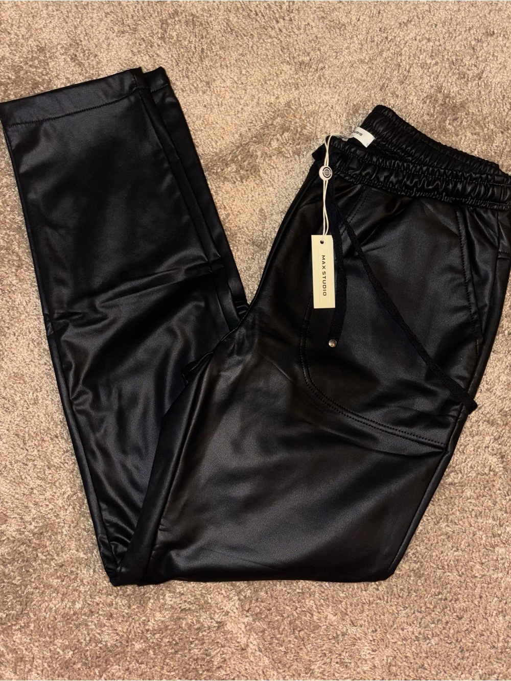 Max Studio Black Faux Leather Straight Pant